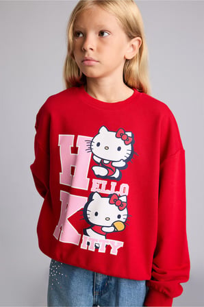 Hello Kitty	 Relax Fıt Bisiklet Yaka Sweatshirt Kız Çocuk
