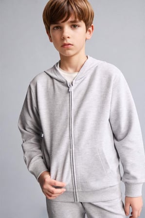 DeFacto Kapüşonlu Basic Fermuarlı Cepli Sweatshirt Hırka Erkek Çocuk H2847A826AUGR377