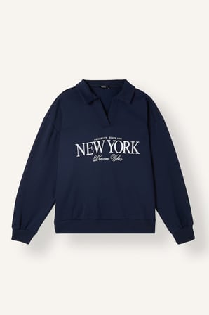 Okula Dönüş Relax Fıt Polo Yaka Baskılı Kalın Sweatshirt Kumaşı Sweatshirt