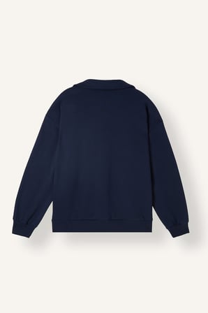 Okula Dönüş Relax Fıt Polo Yaka Baskılı Kalın Sweatshirt Kumaşı Sweatshirt