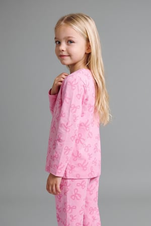 Uzun Kollu Üst Lastikli Paça Alt Fiyonk Desenli 2'li Pijama Takımı Kız Bebek