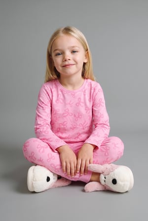 Uzun Kollu Üst Lastikli Paça Alt Fiyonk Desenli 2'li Pijama Takımı Kız Bebek