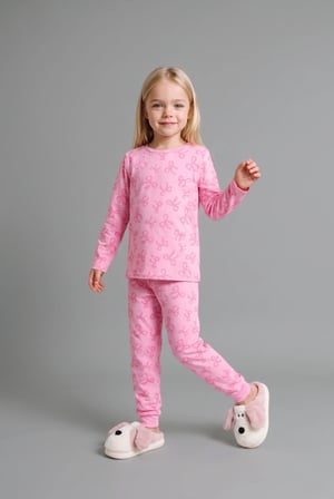 Uzun Kollu Üst Lastikli Paça Alt Fiyonk Desenli 2'li Pijama Takımı Kız Bebek