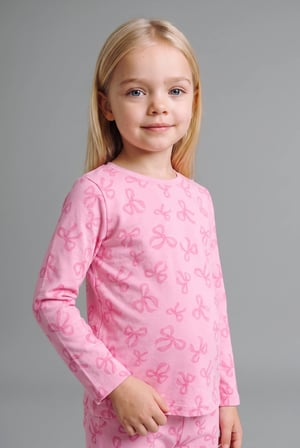 Uzun Kollu Üst Lastikli Paça Alt Fiyonk Desenli 2'li Pijama Takımı Kız Bebek