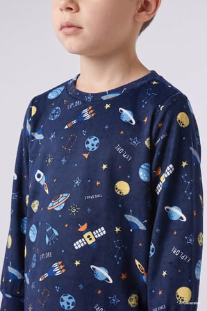 Uzay Desenli Velur 2'li Pijama Takımı Erkek Bebek
