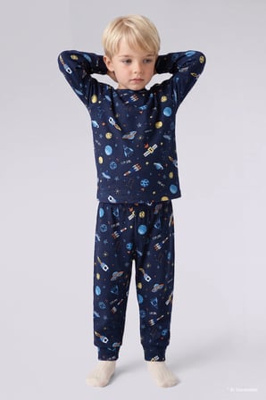 Uzay Desenli Velur 2'li Pijama Takımı Erkek Bebek