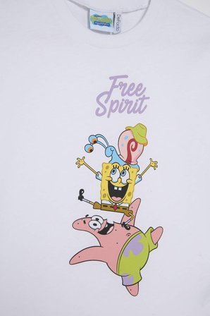DeFacto %100 Pamuk SpongeBob Oversıze Bisiklet Yaka Kısa Kollu Tişört Kız Çocuk H3481A826HSWT79