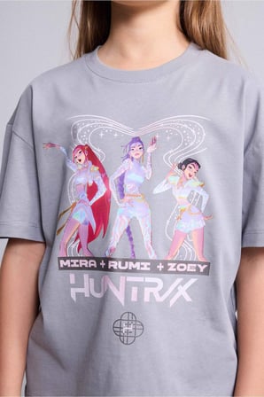 DeFacto Kpop - Demon Hunters Oversıze Bisiklet Yaka Kısa Kollu Tişört Kız Çocuk H7360A826SMGR265