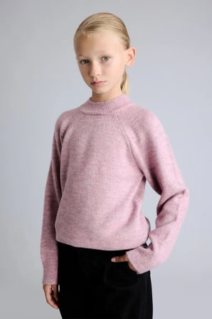 Reglan Kol Bisiklet Yaka Triko Basic Kazak Kız Çocuk