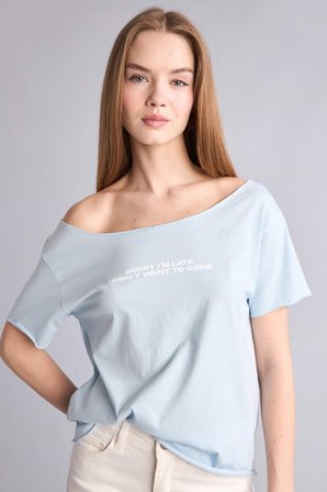 DeFacto Slım Fıt Kayık Yaka Baskılı Tişört H5169AX26SMBE196
