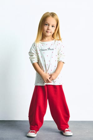 DeFacto Regular Fit Bisiklet Yaka Kalp Desenli Penye Uzun Kollu Tişört Kız Bebek I0682A526AUWT34