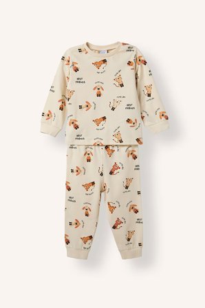 DeFacto %100 Pamuk Uzun Kollu Bisiklet Yaka Üst Jogger Alt Hayvan Baskılı 2'li Pijama Takımı Erkek Bebek H6537A526AUBG734