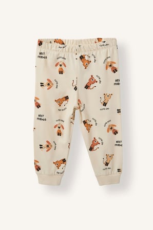 DeFacto %100 Pamuk Uzun Kollu Bisiklet Yaka Üst Jogger Alt Hayvan Baskılı 2'li Pijama Takımı Erkek Bebek H6537A526AUBG734