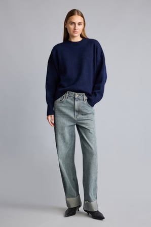Oversize Bisiklet Yaka Düşük Omuzlu Basic Triko Kazak