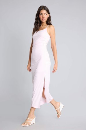 DeFacto Bodycon Vücudu Saran Kare Yaka Askılı Mıı Açık Pembe Elbise H6454AX26SMPN343