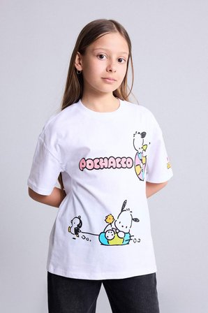 DeFacto Pochacco Oversıze Bisiklet Yaka Kısa Kollu Baskılı Tişört Kız Çocuk H3642A826HSWT79