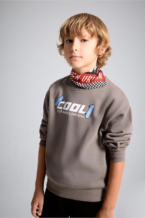 DeFacto Oversize Bisiklet Yaka Sırt Baskılı İçi Yumuşak Tüylü Sweatshirt Erkek Çocuk I0114A826WNBN571