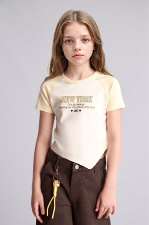 DeFacto Regular Fit Bisiklet Yaka Reglan Kol Baskılı Kız Çocuk Tişört I6161A826SMER99