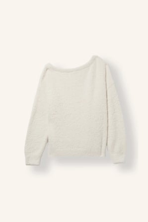 Regular Fit Açık Omuz Tüylü Triko Basic Kazak