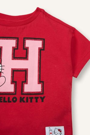 DeFacto %100 Pamuk Hello Kitty Penye Kısa Kollu Tişört Kız Bebek H4860A526SMRD117