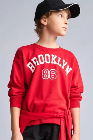 Regular Fıt Bisiklet Yaka Kolej Baskılı Sweatshirt Erkek Çocuk