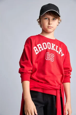 Regular Fıt Bisiklet Yaka Kolej Baskılı Sweatshirt Erkek Çocuk