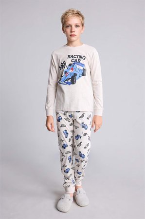 DeFacto Uzun Kollu Baskılı Pijama Üstü Esnek Belli Desenli Uzun Pijama Altı 2'li Pijama Takımı Erkek Çocuk I1179A826AUBG114