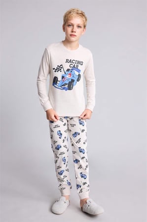 DeFacto Uzun Kollu Baskılı Pijama Üstü Esnek Belli Desenli Uzun Pijama Altı 2'li Pijama Takımı Erkek Çocuk I1179A826AUBG114