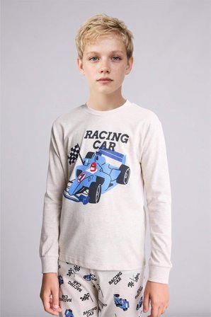 DeFacto Uzun Kollu Baskılı Pijama Üstü Esnek Belli Desenli Uzun Pijama Altı 2'li Pijama Takımı Erkek Çocuk I1179A826AUBG114
