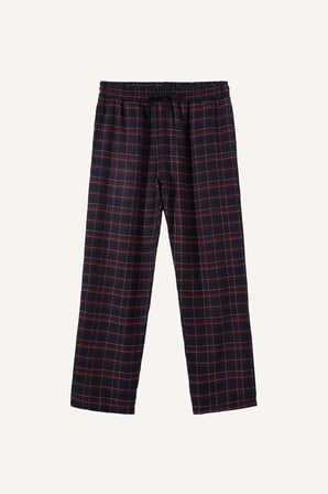 New Regular Fit Ekose Desenli Cepli Uzun Boy Flanel Pijama Altı