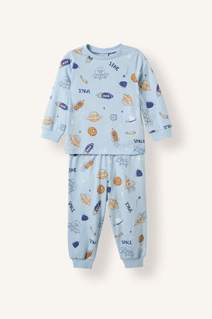 DeFacto Baskılı Uzun Kollu Üst Elastik Bel Alt 2'li Pijama Takımı Erkek Bebek H6540A526AUBE343