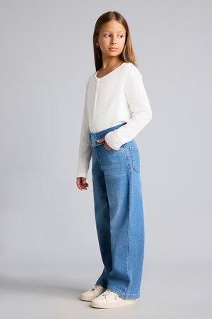DeFacto %100 Pamuk Kıvrık Bel Zımba Detaylı Wide Leg Jean Pantolon Kız Çocuk I5710A826AUNM39