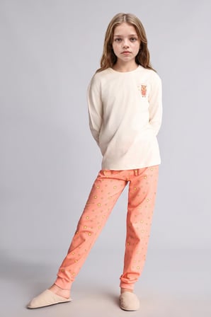 DeFacto Bisiklet Yaka Uzun Kollu Baskılı Regular Fit 2'li Pijama Takımı Kız Çocuk I2286A826AUER233