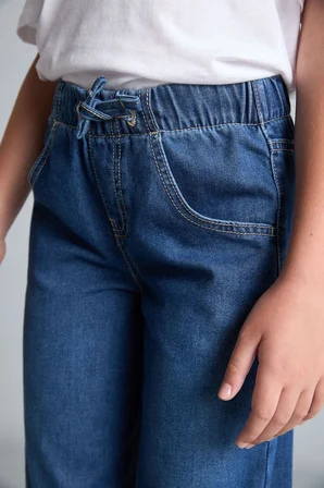 Beli Lastikli Wide Leg Kız Çocuk Jean Pantolon