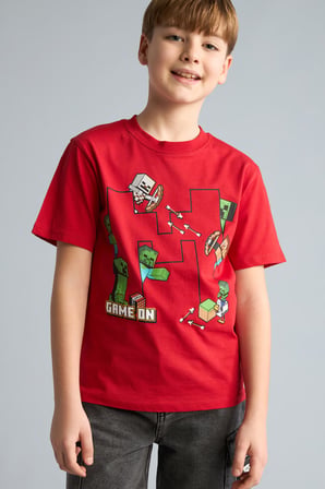 DeFacto %100 Pamuk Minecraft Oversıze Bisiklet Yaka Kısa Kollu Tişört Erkek Çocuk H3708A826SMRD227