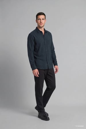 %100 Pamuk Regular Fit Polo Yaka Kareli Flanel Uzun Kollu Gömlek