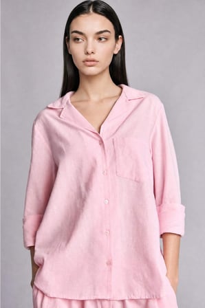 DeFacto Oversıze Pijama Yaka Keten Karışımlı Uzun Kollu Pembe Gömlek I1000AX26HSPN440