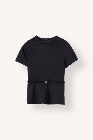 DeFacto İnce Kemer Detaylı Slim Fit Bisiklet Yaka Kısa Kollu Tişört G9811AX26AUBK81