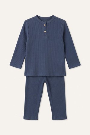 Fitilli Kaşkorse Uzun Kollu Pijama Üstü Uzun Pijama Altı 2'li Pijama Takımı Erkek Bebek
