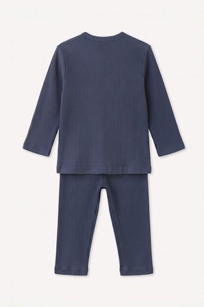 Fitilli Kaşkorse Uzun Kollu Pijama Üstü Uzun Pijama Altı 2'li Pijama Takımı Erkek Bebek