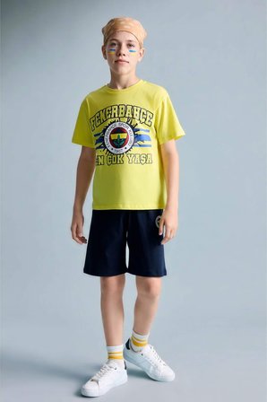 DeFacto %100 Pamuk Fenerbahçe Kısa Kollu Pijama Üst Şort Pijama Alt 2'li Pijama Takımı Erkek Çocuk H7338A826HSYL291