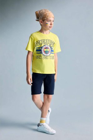 DeFacto %100 Pamuk Fenerbahçe Kısa Kollu Pijama Üst Şort Pijama Alt 2'li Pijama Takımı Erkek Çocuk H7338A826HSYL291