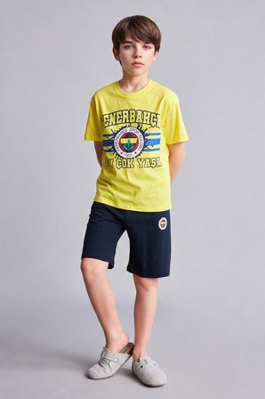 DeFacto %100 Pamuk Fenerbahçe Kısa Kollu Pijama Üst Şort Pijama Alt 2'li Pijama Takımı Erkek Çocuk H7338A826HSYL291