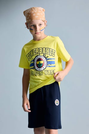 Fenerbahçe Kısa Kollu Pijama Üst Şort Pijama Alt 2'li Pijama Takımı Erkek Çocuk