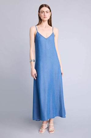 Fashıon Fıt Tencel Açık İndigo Midi Elbise