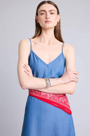 Fashıon Fıt Tencel Açık İndigo Midi Elbise