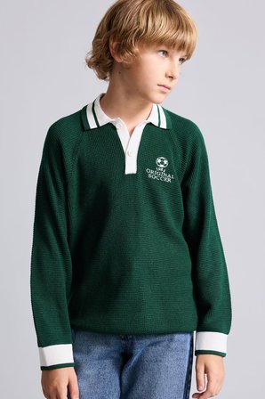DeFacto Polo Yaka Nakış Detaylı Dokulu Triko Kazak Erkek Çocuk H9204A826WNGN1259