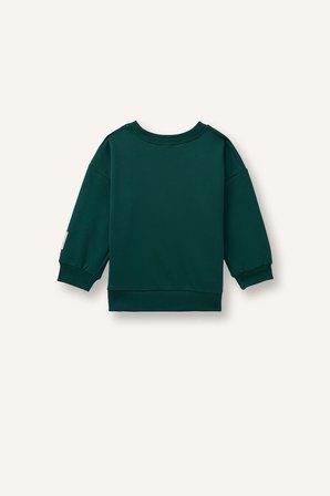 Oversize Hayvan ve Yazı Baskılı Bisiklet Yaka Sweatshirt Erkek Bebek