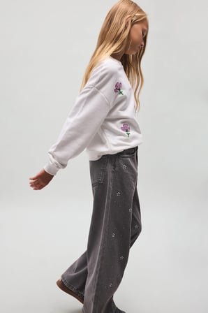 90's Wide Leg Desenli Pantolon Kız Çocuk