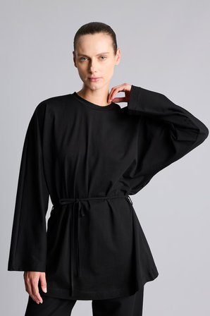 Bisiklet Yaka Beli Bağcıklı Uzun Kollu Tunik